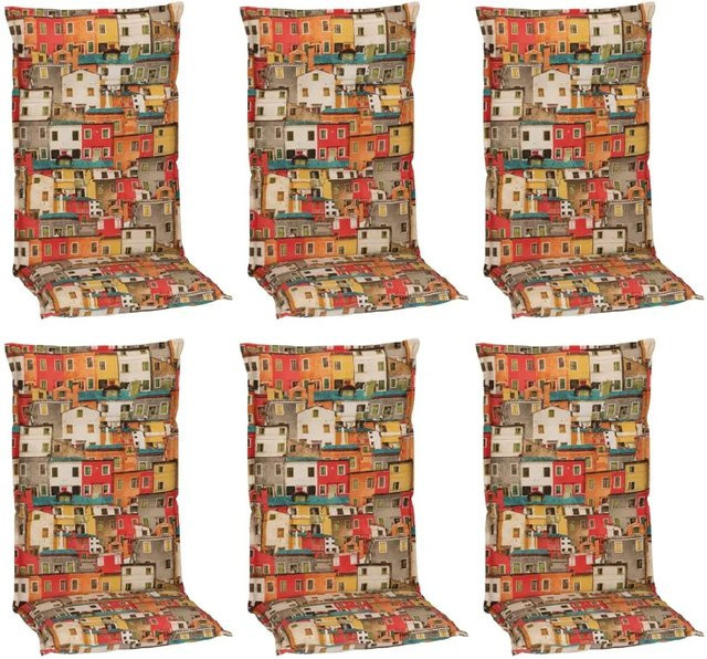 Beo Sitzauflage Hochlehner Tours 6er-Set mit Hausdesign in Beige-bunt - Bild 1