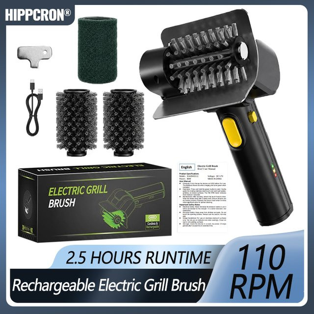 Hippcron Elektrische Grillbürste aus Edelstahl 304 in Schwarz für die Grillreinigung im Freien - Bild 1