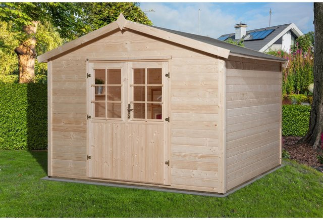 Weka Holz-Gartenhaus Ravenna D Natur aus Fichte mit Satteldach und Doppeltür, Farbe: Braun, B/T: 300 x 295 cm - Bild 1