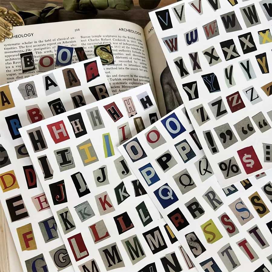 181 Stück Vintage-Alphabet-Buchstabenaufkleber in Multicolour für Scrapbooking, Tagebücher und Planer, 4 Blatt mit A-Z-Buchstaben aus Papier - Bild 3