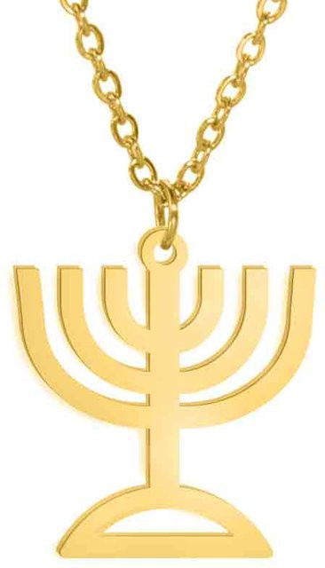 Halskette Menora Kerzenhalter Anhänger, Edelstahl, Gold, Damen, 45-50cm - Bild 1