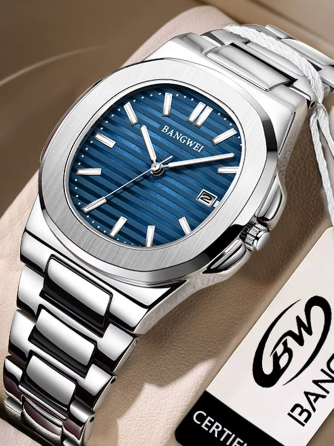 BANGWEI Sportchronograph, Quarz, Edelstahl, Blau, Roségold, Herren - Bild 6