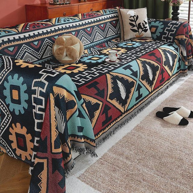 Universal Sofabezug BC-Warm Home im nordischen Retro-Stil mit floralem Ethnic-Muster, Grau, B: 180 cm, T: 130 cm - Bild 1