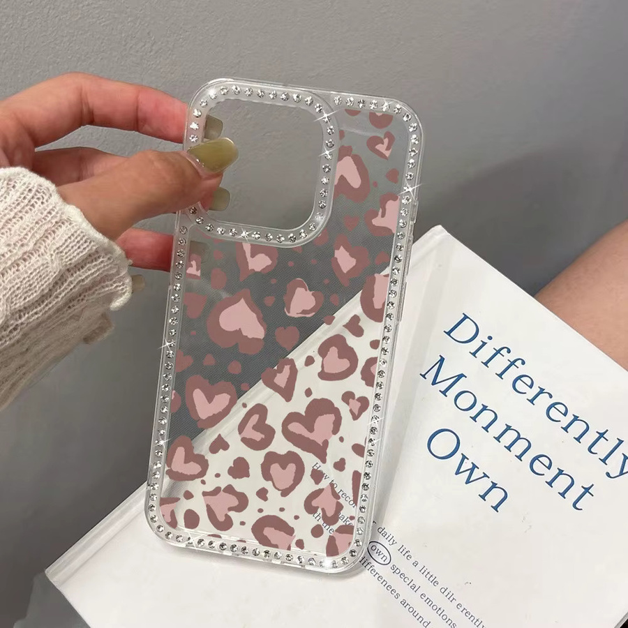 Caynes Stoßfeste Handyhülle mit Herzform und Leopardenmuster für iPhone 12 bis 17 Pro Max, Transparent/Multicolor - Bild 3