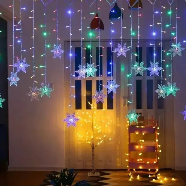 OKAL RED EAST 8-Modus Schneeflocken-Lichterkette LED Weihnachtskranz-Dekoration für Innen und Außen - Bild 1