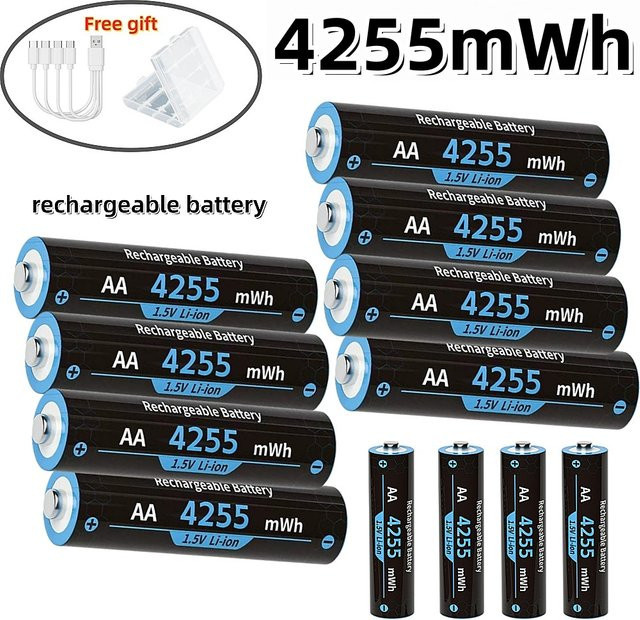 NDNNAS AA Lithium-Wiederaufladbare Batterie 1,5V mit USB-C Anschluss, 4255mWh, Schwarz - Bild 1