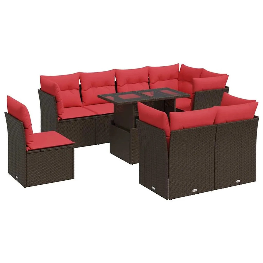 vidaXL 9-tlg. Garten-Sofagarnitur aus Akazie und braunem PE-Rattan mit Kissen - Bild 2