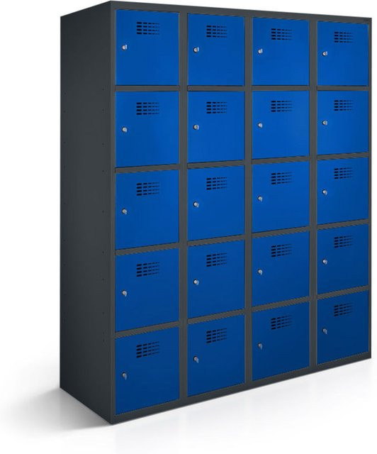 rotstahl Fächerschrank mit 20 Fächern in Dunkelblau und anthrazitgrauem Korpus, B/T/H: 120 x 50 x 180 cm - Bild 1