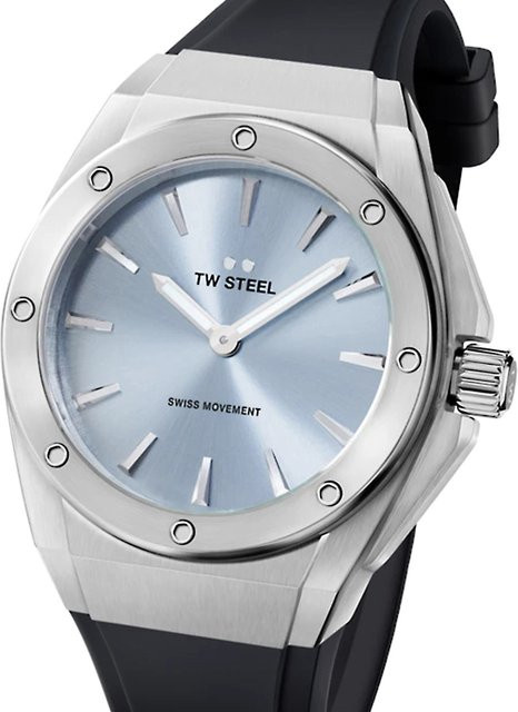TW Steel Damenuhr, Quarz, Edelstahl, Blau, 38 mm, Silikon, 10 ATM - Bild 1