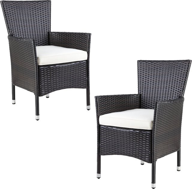 Casaria Polyrattan Gartenstuhl 2er-Set in Braun und Beige mit Polstern und Stapelfunktion - Bild 1