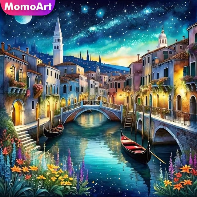 Momoart Diamant-Stickerei Venedig Landschaft DIY Malset mit Brücke und Fluss, Mehrfarbig, B/T/H: 20 x 20 x 20 cm - Bild 1