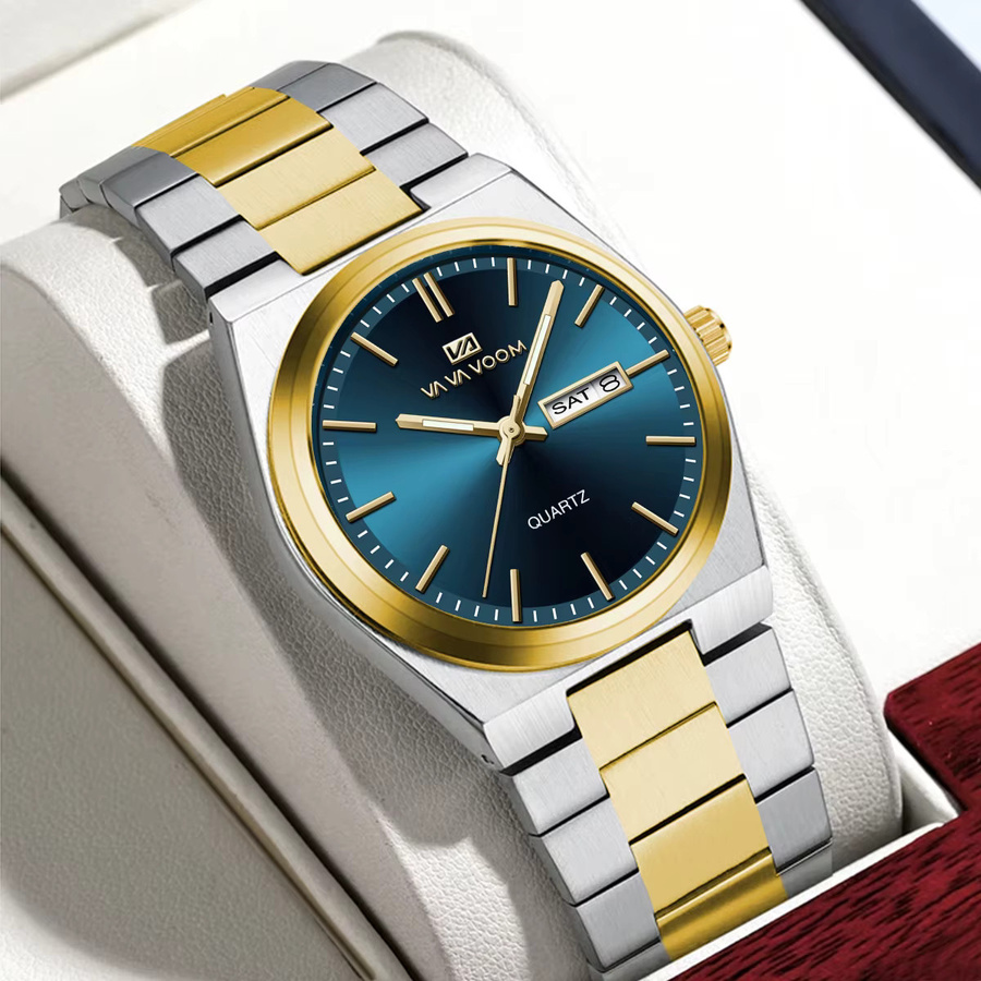 VA VA VOOM Armbanduhr Quarz, Edelstahl, Blau, Gold, 40 mm, Herren - Bild 2