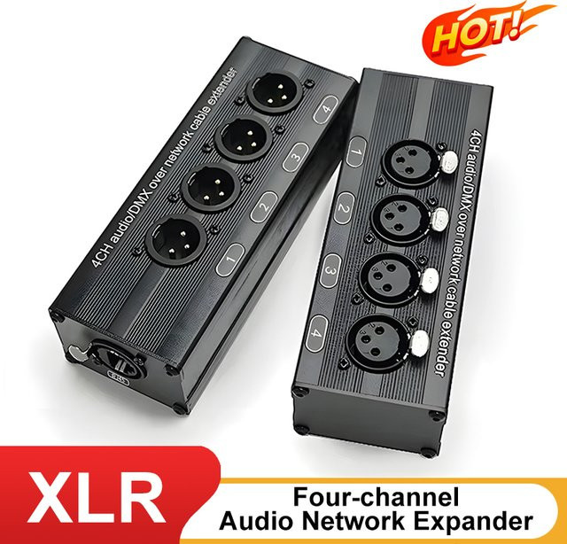 TITAK 4-Kanal 3-Pin XLR Audio und DMX512 Netzwerk-Signal-Extender in Schwarz, 1 Paar (1 Stecker + 1 Buchse) - Bild 1