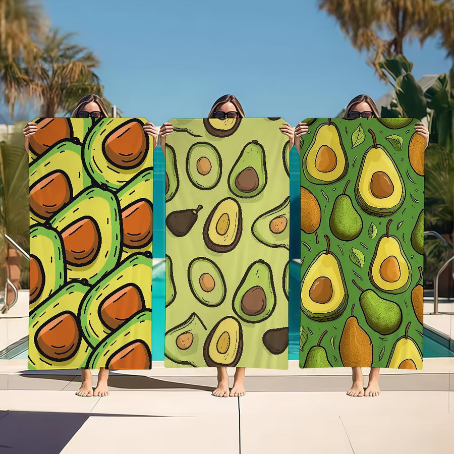 Schnelltrocknendes Handtuch mit Avocado-Motiv in Weiß, B: 30 cm, H: 60 cm - Bild 1