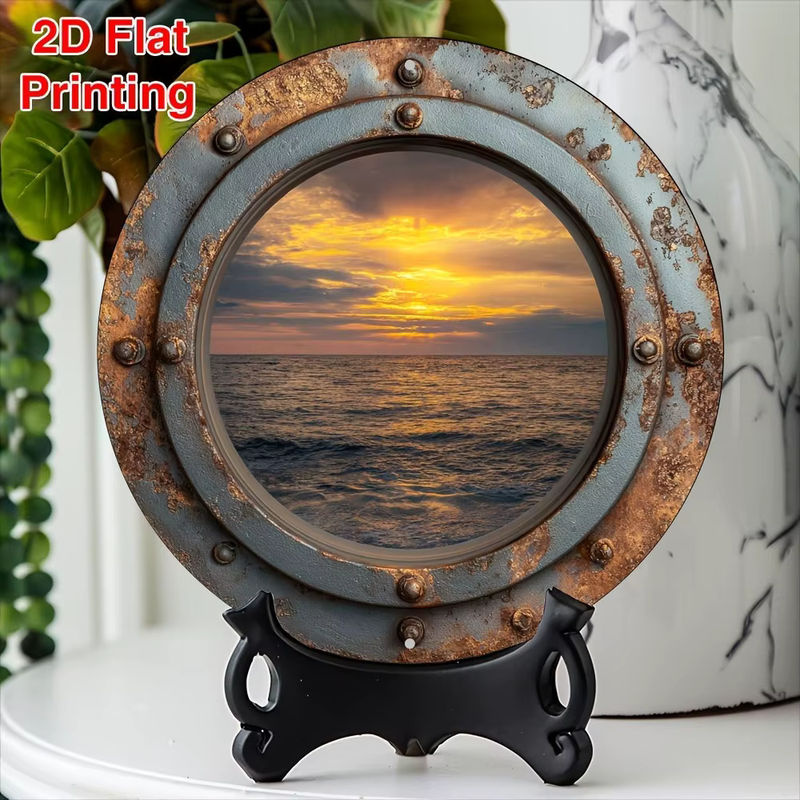 CIFBUY Aluminium-Wanddekoration im Bohemian-Stil mit Meeresblick, runde Metall-Kunst für Zuhause, Garten und Küche, mehrfarbig, Durchmesser: 20,32 cm - Bild 4
