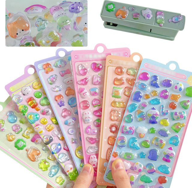 ZYF 3D Relief Aufkleber mit Cartoon Tieren in Bunt und Gold aus Kristall Gelee Resin für Scrapbooking und Dekorationen - Bild 1