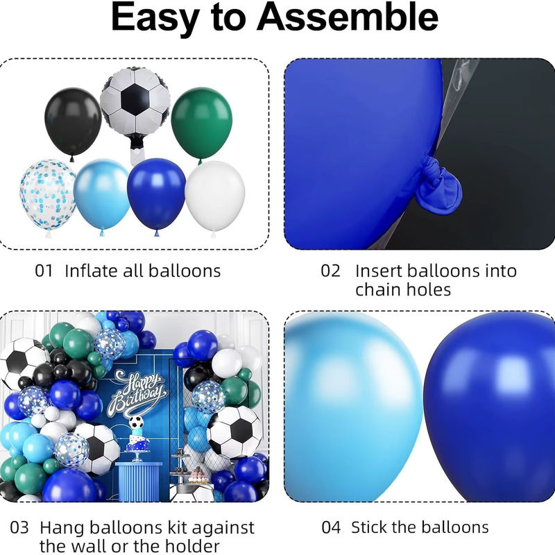 116-teiliges Ballonset mit Fußballmotiv in Blau für deine Geburtstagsdekoration und Ballonbogen-Set - Bild 3