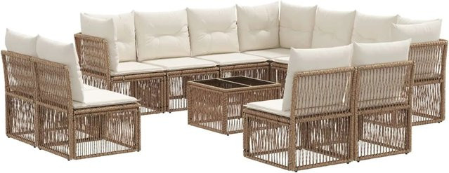 vidaXL Gartensofa-Set 12-teilig in Beige aus Poly-Rattan mit Tisch und Polstern in U-Form - Bild 1