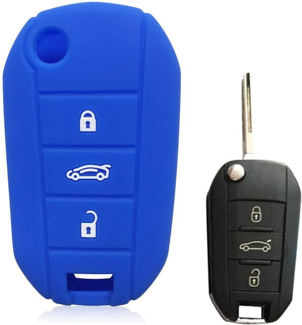 Silikon Autoschlüsselhülle in Blau für Opel Corsa D F A E Grandland X Crossland Combo und Citroen C4 Cactus C5 Aircross Berlingo - Bild 1