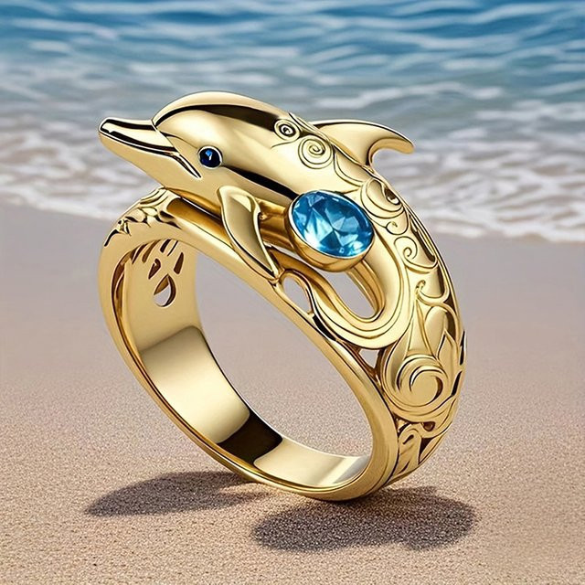 Huitan Chic Ring, Delphin Design, blauem Zirkonia, Damen - Bild 1