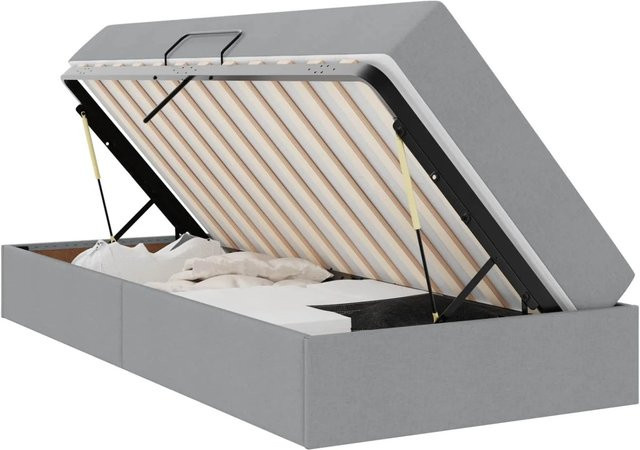 vidaXL Aufbewahrungsbett mit Matratze in Hellgrau aus Polyester und Metall B/T/H: 100 x 200 x 43,5 cm - Bild 1