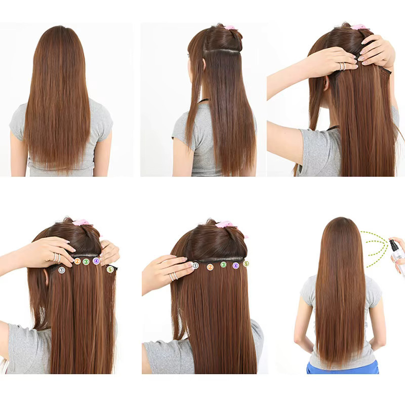 WIGSIN Clip-in-Haarverlängerung, synthetisch, lang, gerade, schwarzbraun, Damen - Bild 2