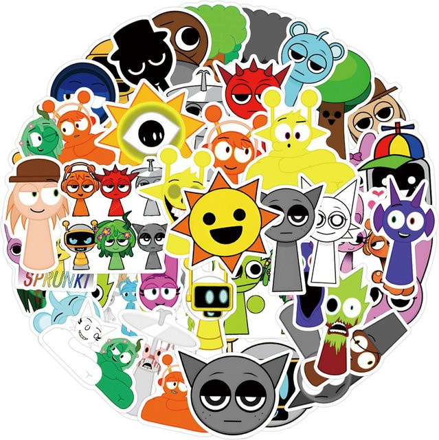 55 Incredibox Sprunki Graffiti Aufkleber in Multicolour für Skateboard und Notizbuch DIY - Bild 1