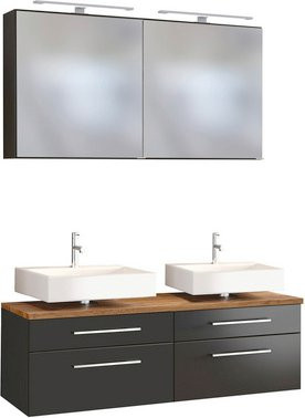HELD MÖBEL Unterbecken-Set Davos mit Spiegelschrank und LED-Beleuchtung, Grau, B/H/T: 120 x 200 x 47 cm - Bild 1