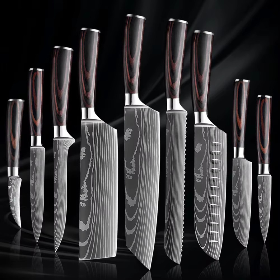 XITUO Küchenmesser-Set aus 7Cr17Mov Edelstahl in Silber mit ergonomischem Pakkaholz-Griff, 1-9 Stück - Bild 4