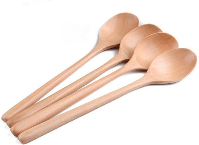 TOMTOP JMS Set aus 4 kleinen Holzlöffeln in Beige mit langem Griff als Honiglöffel und Küchenlöffel für Kaffee und Tee - Bild 1