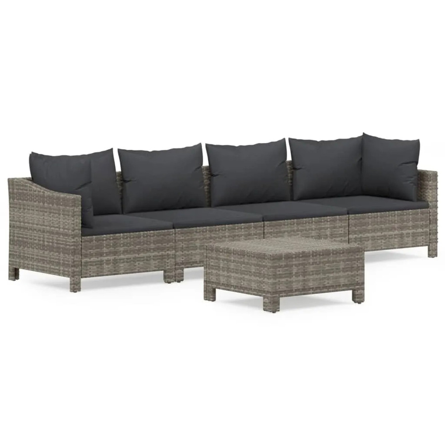 vidaXL 5-tlg Garten-Lounge-Set aus grauem PE-Rattan mit Kissen und pulverbeschichtetem Stahlgestell - Bild 2