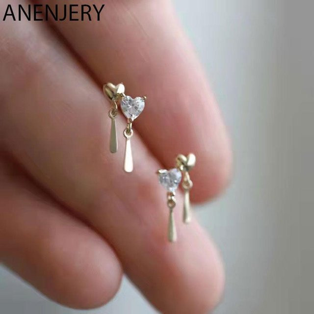 ANENJERY Ohrstecker, Silber Farbe, Micro Zirkon, Herz, Damen - Bild 1