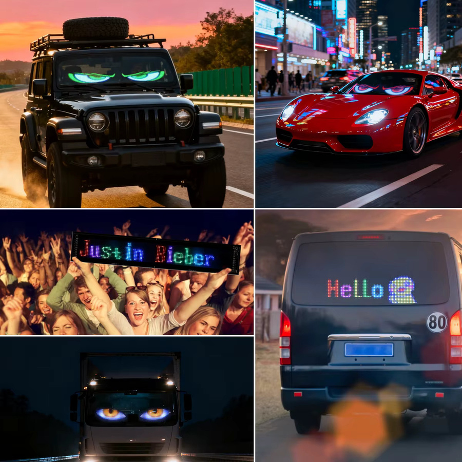 2er-Set MALITAI Programmierbare RGB LED Zeichen Matrix Pixel Panel Nachtlicht in Schwarz mit DIY Scroll-Text und Animationen für Auto und Lkw - Bild 3