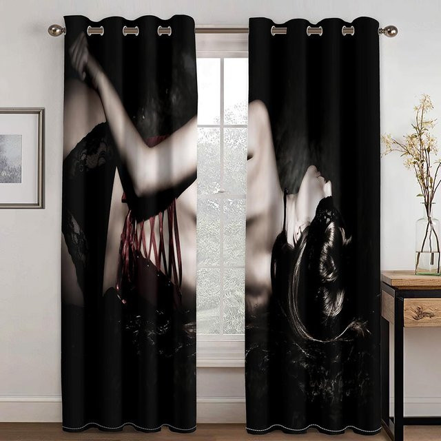 A Family Of Home Textiles Sexy Beauty Series Deluxe Sonnenschutzvorhänge, 2 Stück, halbtransparent, Schwarz, B: 135 cm, H: 165 cm - Bild 1