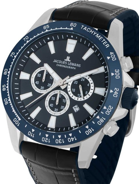 Jacques Lemans Chronograph, Quarz, Edelstahl, Blau, 48 mm, Herren - Bild 1