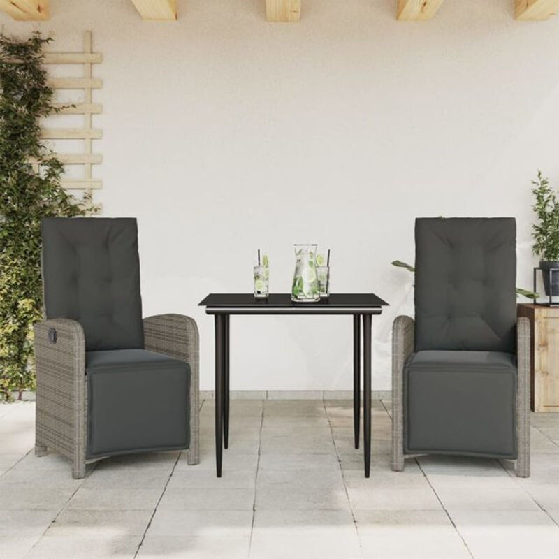 3-tlg. Bistro-Set aus Polyrattan mit Kissen in Grau von vidaxl - Bild 1