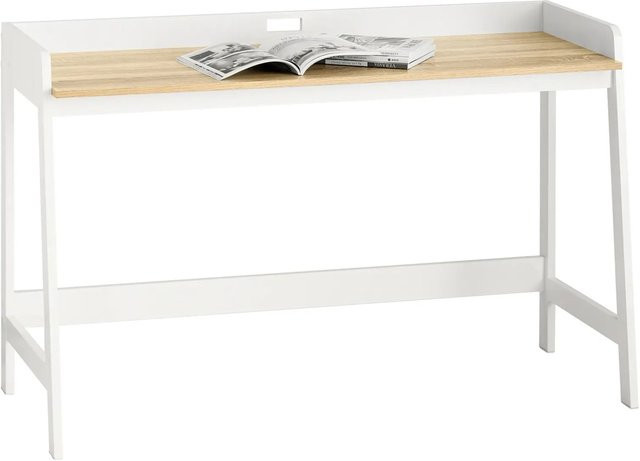 SoBuy Schreibtisch Computertisch Bürotisch Weiß-Natur FWT41-WN B: 80 cm, T: 50 cm, H: 75 cm - Bild 1