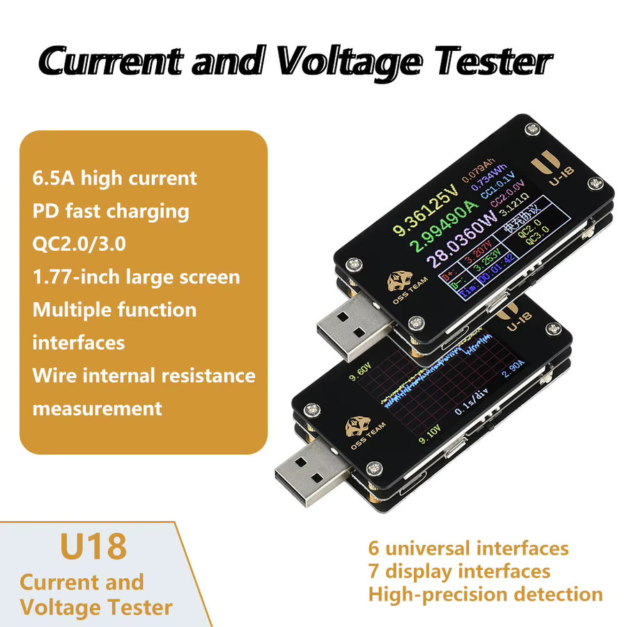 Aideepen USB-C Voltmeter und Amperemeter mit 1,77 Zoll Display zur Schnellladungerkennung für PD/QC2.0/QC3.0 in Schwarz - Bild 2