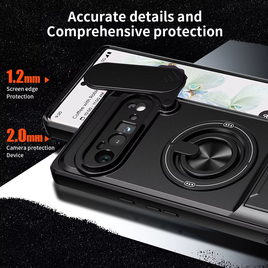 Armor stoßfeste Handyhülle für Google Pixel 6 Pro mit verschiebbarer Kamerakappe, integriertem Magnetring und Ständer in Schwarz - Bild 4