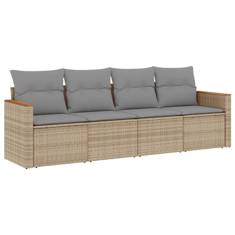vidaXL 4-tlg Garten-Sofagarnitur aus Polyrattan mit Kissen in Beige und Grau - Bild 2