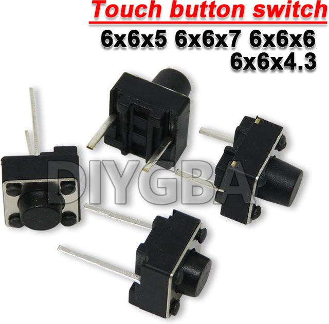 100er Set DIYGBA Taktile Druckknopf Schalter 2-polig in Schwarz, Mikroschalter Netzschalter B/T/H: 6 x 6 x 4,3 mm - Bild 1