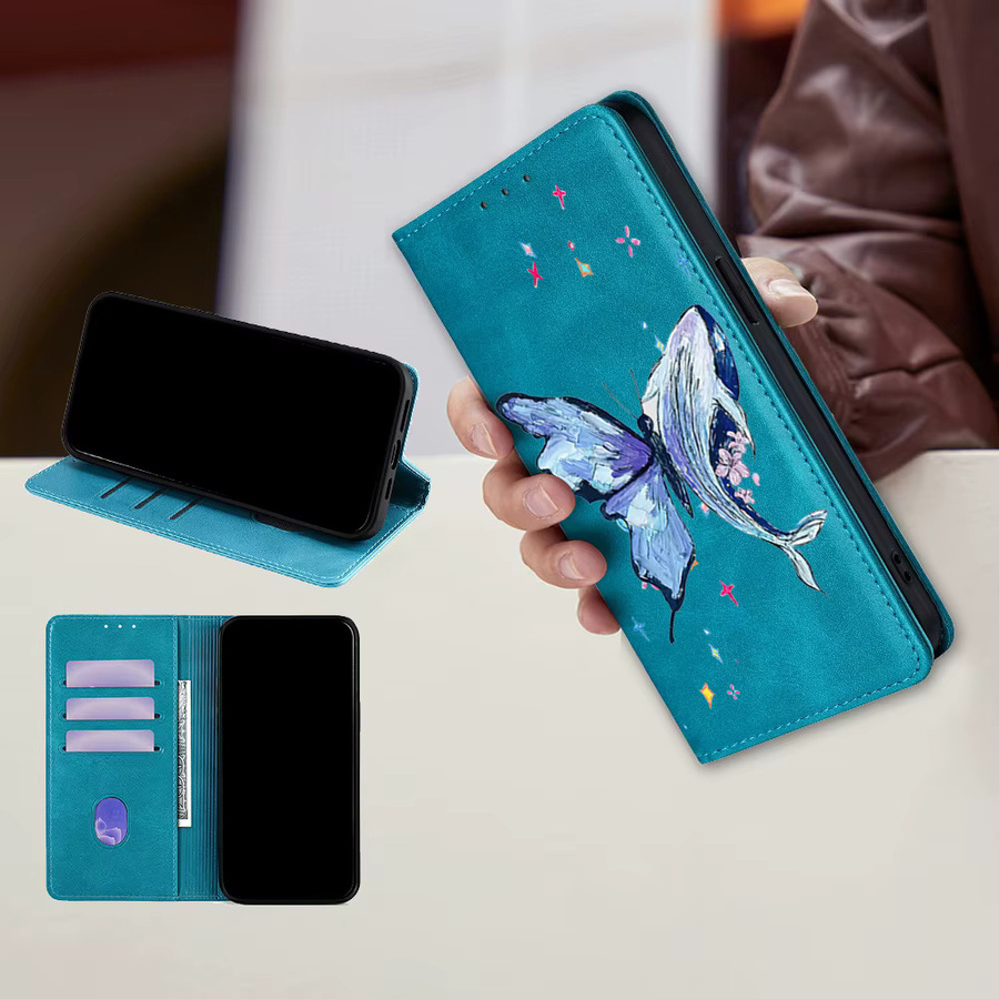 Leder-Handyhülle mit Schmetterlingsmuster für Samsung Galaxy S25 Ultra S25 FE S24 S23 S22 Plus A17 A07 A56 A36 A26 Flip in Braun oder Türkis - Bild 3