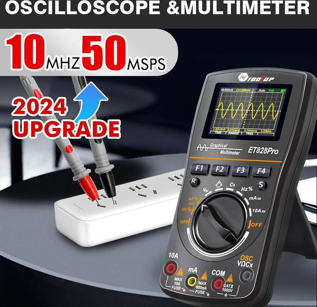 TOOLTOP ET828Pro Handoszilloskop und Multimeter in Schwarz mit 10 MHz, 50 Mp/s, 6000 Counts True RMS, Voltmeter und Amperemeter - Bild 1