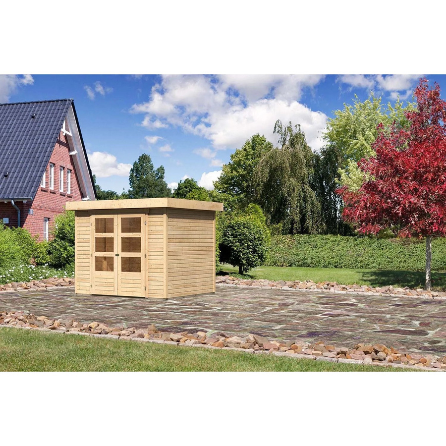 Karibu Holz-Gartenhaus Boras Natur mit Flachdach und modernem Design, Farbe: Braun, B/T/H: 238 x 213 x 211 cm - Bild 2
