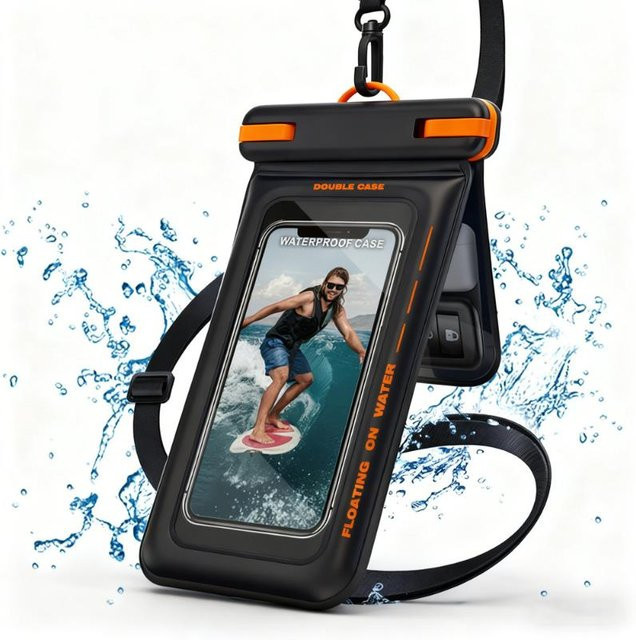 Wasserdichte Handytasche mit Doppel-Taschenfunktion in Schwarz und Transparent für Kajakfahren und Kreuzfahrten - Bild 1