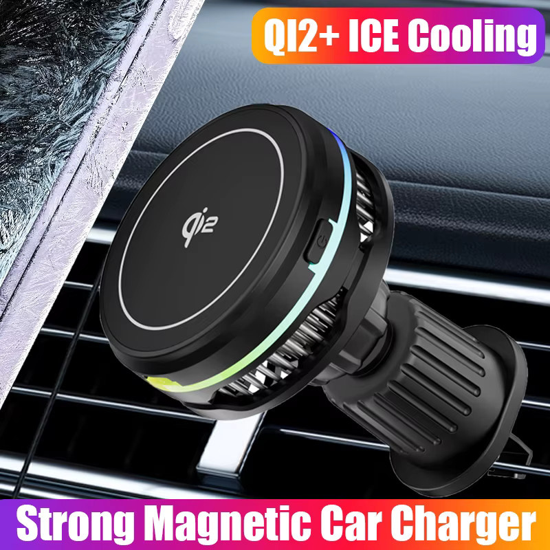 VIKEFON Qi2 Auto-Magnetisches Schnell-Ladegerät mit Kühlventilator und Wärmeableitung, Lüftungshalterung für iPhone 12-17 und Samsung, Schwarz - Bild 2