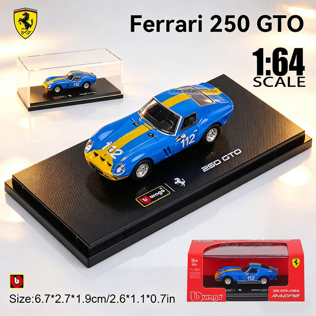 Bburago Ferrari 250 GTO, Druckguss-Automodelle, 1:64, blau, ab 14 Jahren - Bild 1