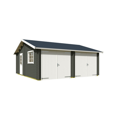 Lasita Blockgarage Falkland Set mit Holztoren in Grau-Grün, B/T: 628,6 x 635 cm - Bild 2