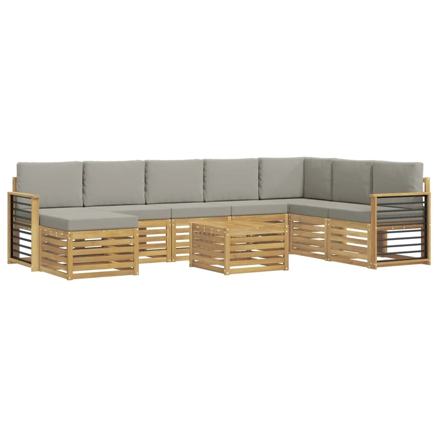 vidaXL Sofagarnitur aus Massivholz Akazie im modernen Latten-Design in Weiß-Hellgrau - Bild 2