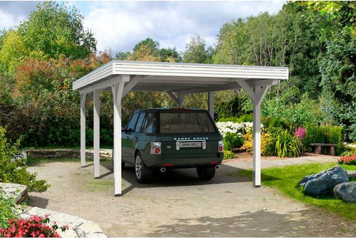 Skan Holz Carport Spessart aus Fichten-Leimholz in Weiß mit Aluminium-Dachplatten, B: 355 cm, T: 604 cm, H: 243 cm - Bild 3